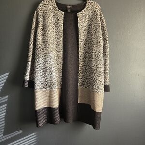 Chico's 2 Travelers Collection Leopard Print Open Front Long Cardigan